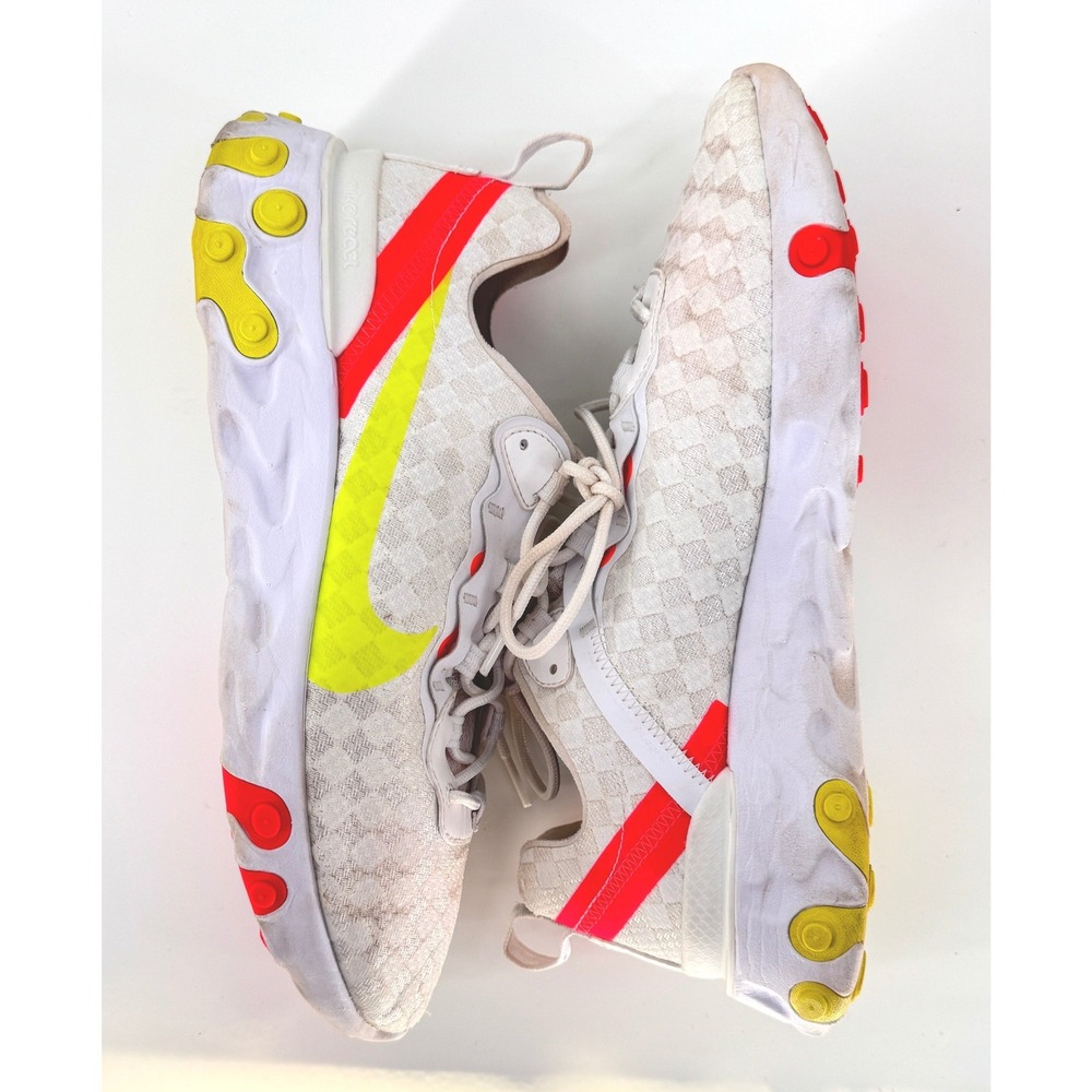 Nike React Element 55 Mens 10 White Volt Red‎ Running Sneakers BQ6166-102